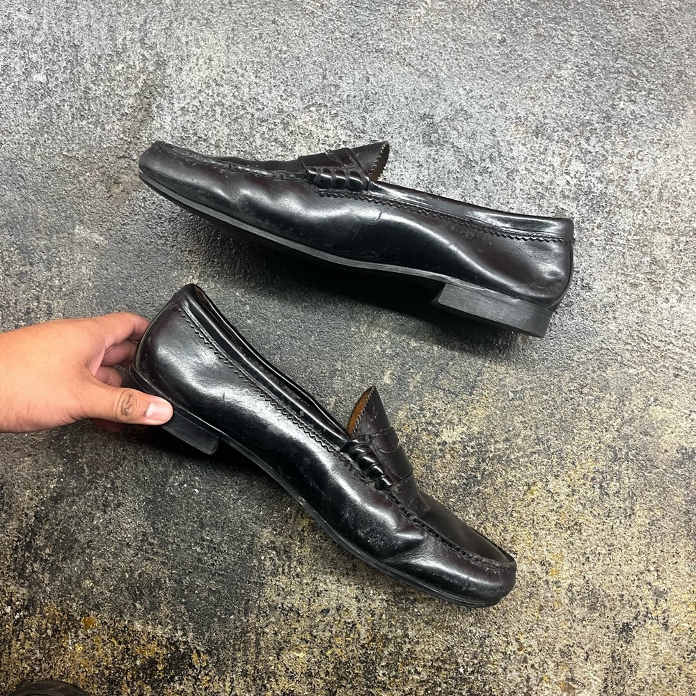 Vtg 90’s Black leather Chunky plain Penny loafers with silver buckle detail - Picture 4 of 7